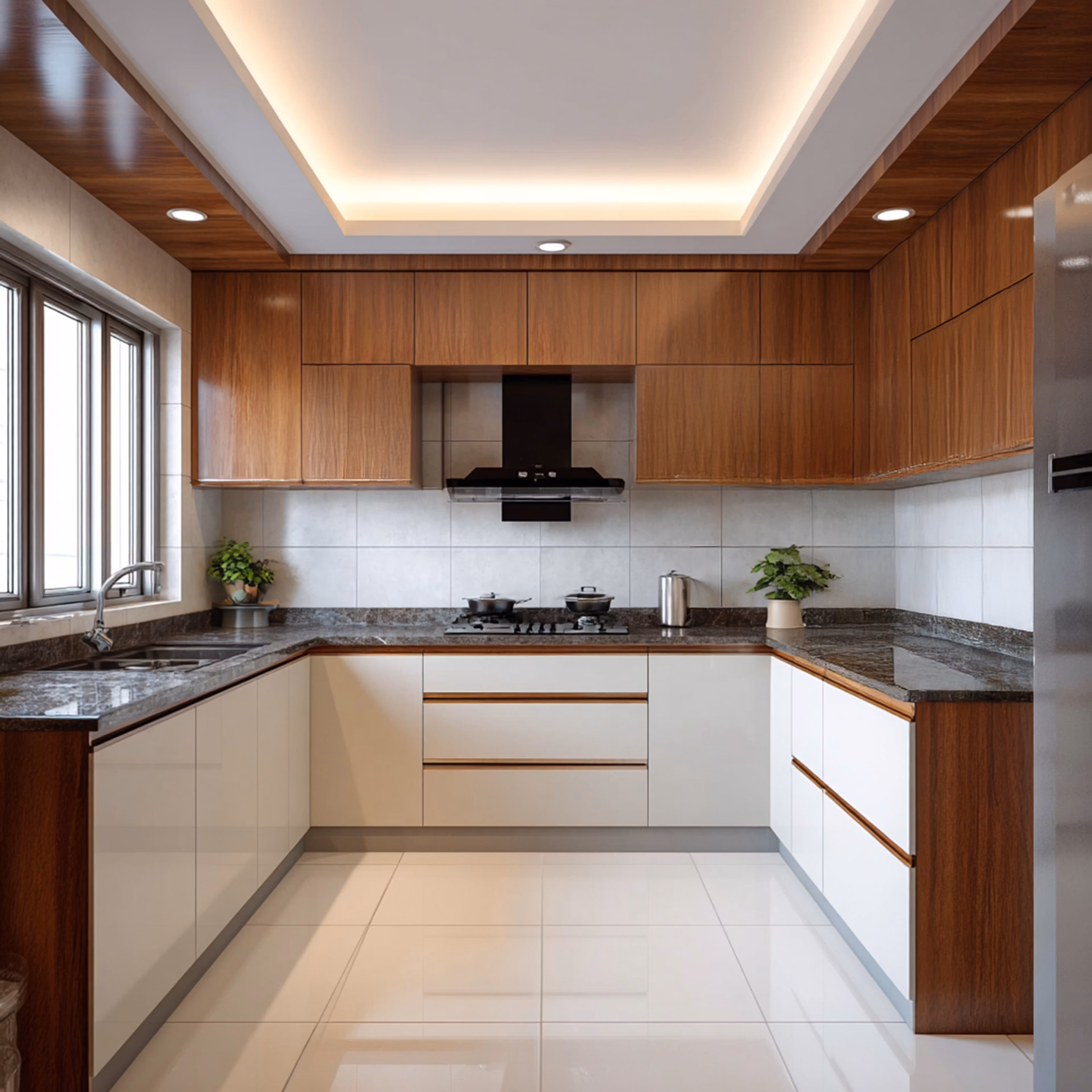 age green Contemporary U-Shaped Kitchen 